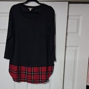 DC Black Tunic with Red Plaid Detail